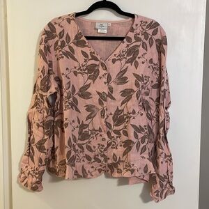Hot Cotton pink / brown linen top. Size Large. New without tags
